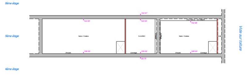 Plan de coupe d'un des appartements de la copropriété lors d'un relevé sur Paris GEO-VISION Géomètres 