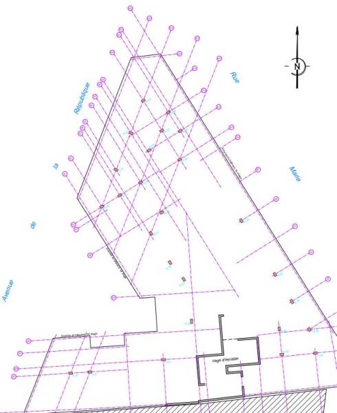 plan de calage des axes de construction d'un bâtiment à Rosny-sous-Bois